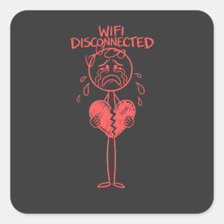 Pegatina Cuadrada Chistoso Wifi Desconectado Corazón Roto Meme de Ju