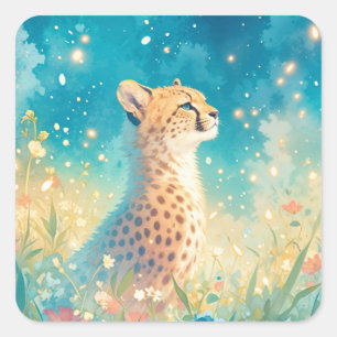 Pegatina Cuadrada Chita asombrosa entre flores silvestres