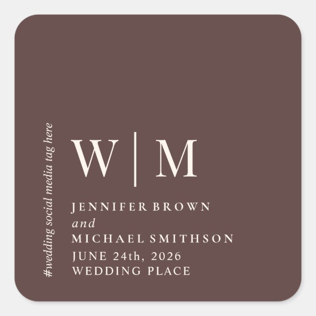 Pegatina Cuadrada Chocolate Brown Beige Formal social media Wedding (Anverso)