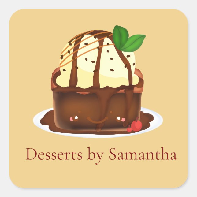Pegatina Cuadrada Chocolate Brownie With Vanilla Ice Cream (Anverso)