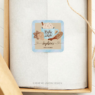 Pegatina Cuadrada Chocolate caliente Baby Shower Boy
