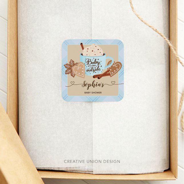 Pegatina Cuadrada Chocolate caliente Baby Shower Boy (Subido por el creador)
