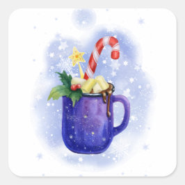 Pegatina Cuadrada Chocolate caliente y cane mag