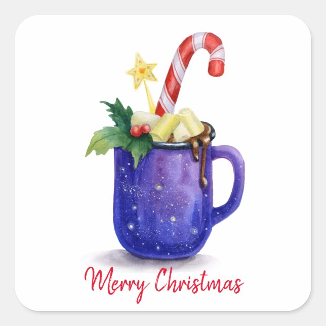 Pegatina Cuadrada Chocolate caliente y cane mag (Anverso)