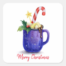 Pegatina Cuadrada Chocolate caliente y cane mag