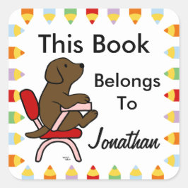 Pegatina Cuadrada Chocolate Labrador Student 1 Cartoon