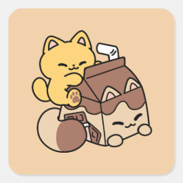 Pegatina Cuadrada Chocolate Milk Sipping on Bliss – Kawaii Cat Food
