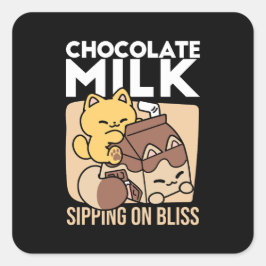 Pegatina Cuadrada Chocolate Milk Sipping on Bliss – Kawaii Cat Food