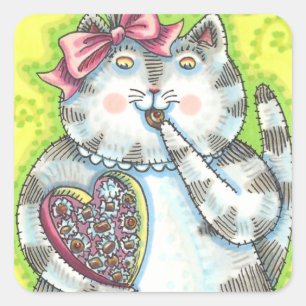 PEGATINA CUADRADA CHOCOLATES DEL ADMIRADOR SECRETO DE KITTEN, VALENT