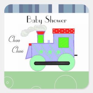 Pegatina Cuadrada Choo Choo Train Baby Shower
