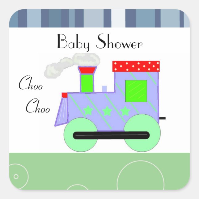 Pegatina Cuadrada Choo Choo Train Baby Shower (Anverso)