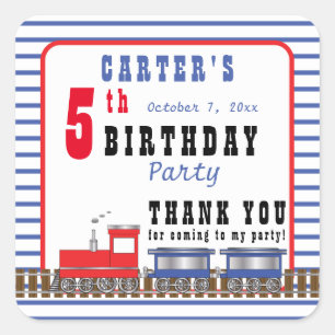 Pegatina Cuadrada Choo Choo Train Birthday Gracias Por Favor