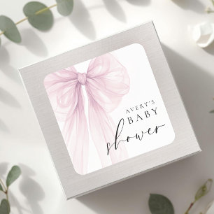 Pegatina Cuadrada Chorreada de Bebé con Lazo Rosa Elegante