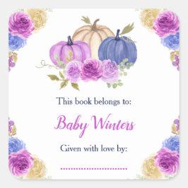 Pegatina Cuadrada Chorreado de bebé de calabazas florales azul marin