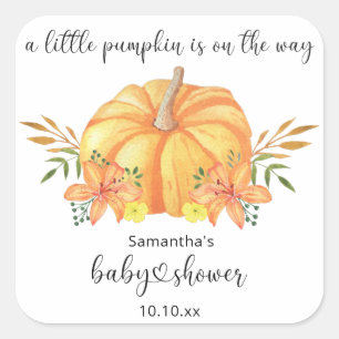 Pegatina Cuadrada Chorreado de naranja de calabaza baby shower