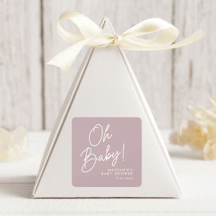 Pegatina Cuadrada Chorreado Oh Baby Moderno Rosa Polvo Baby Shower
