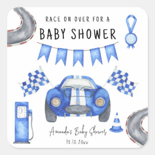 Pegatina Cuadrada Chorreo de Acuarela Azul Cumpleaños de Bebe Auto d