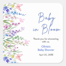Pegatina Cuadrada Chorreo Floral de Primavera Baby Shower