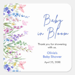 Pegatina Cuadrada Chorreo Floral de Primavera Baby Shower