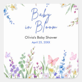 Pegatina Cuadrada Chorreo Floral de Primavera de Bebe en Flor Baby S