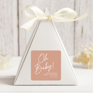 Pegatina Cuadrada Chorreo moderno Oh Baby Terracota Rosa Baby Shower