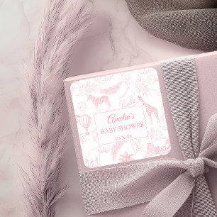Pegatina Cuadrada Chorreo Rosa Safari Jungla Animales Baby Shower 