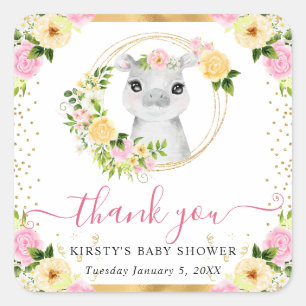 Pegatina Cuadrada Chorro de acuarela Jungla Mono Floral Baby Shower