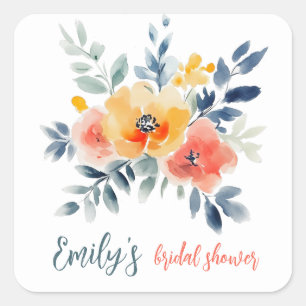 Pegatina Cuadrada Chorro de agua floral bridal personalizado