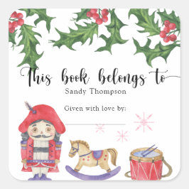 Pegatina Cuadrada Chorro de bebé en invierno - este libro pertenece 