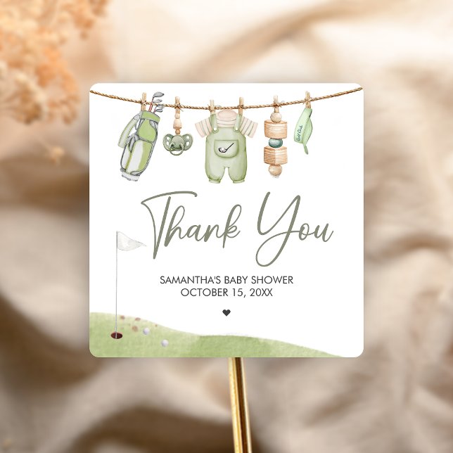 Pegatina Cuadrada Chorro de bebé Golf Little Putter (Golf Little Putter Baby Shower Sticker)