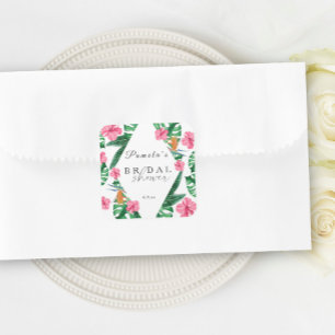 Pegatina Cuadrada Chorro de novia geométrico acuarela de palma tropi