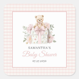 Pegatina Cuadrada Chorro de oso rosa de cuadros florales para baby s