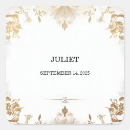 Pegatina Cuadrada Chorro Nupcial Formal Simple Clásico Blanco