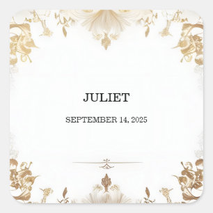 Pegatina Cuadrada Chorro Nupcial Formal Simple Clásico Blanco