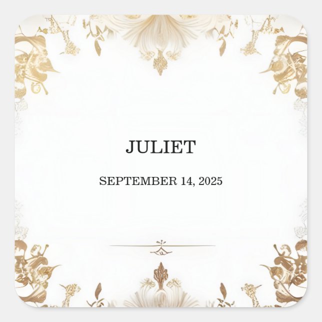 Pegatina Cuadrada Chorro Nupcial Formal Simple Clásico Blanco (Anverso)