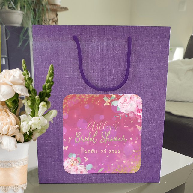 Pegatina Cuadrada Chorro Nupcial Romántico Elegante Floral Rosa (Subido por el creador)