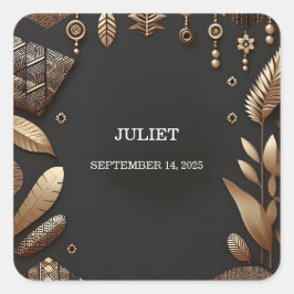 Pegatina Cuadrada Chorro Nupcial Tradicional Africano Marrón Nigeria