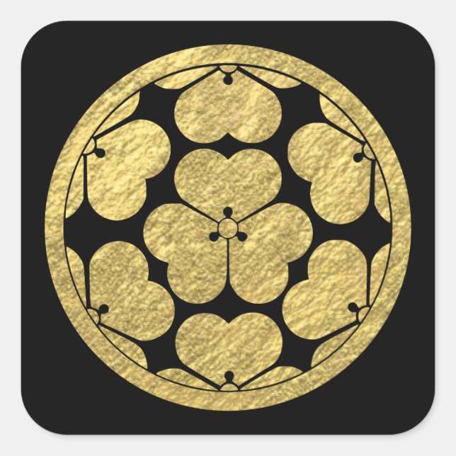 Pegatina Cuadrada Chosokabe Mon clan samurai japonés (Anverso)