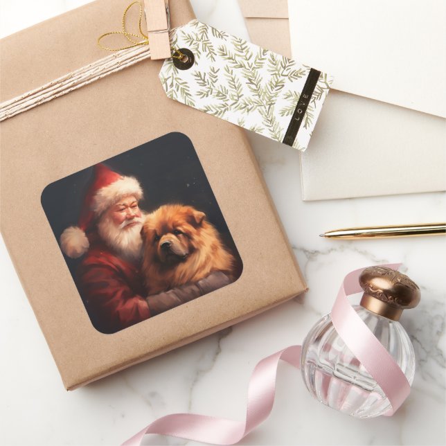 Pegatina Cuadrada Chow Chow Con Navidades Festividades De Santa Clau (Regalar)