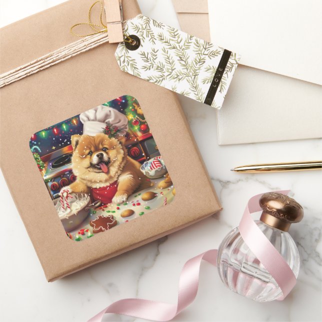 Pegatina Cuadrada Chow Chow Holiday Baking: Navidades festivos (Regalar)