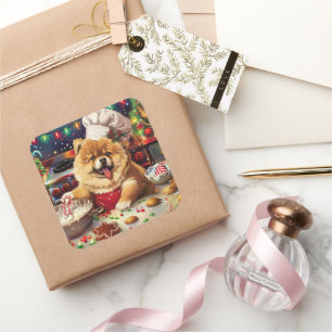 Pegatina Cuadrada Chow Chow Holiday Baking: Navidades festivos