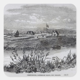 Pegatina Cuadrada Christchurch, Colonia Canterbury, Nueva Zelandia