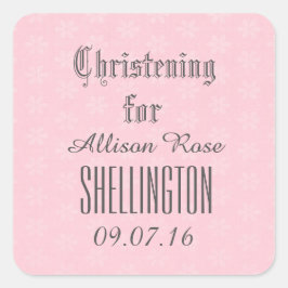 Pegatina Cuadrada Christening para Chica PINK Tiny Flowers V04
