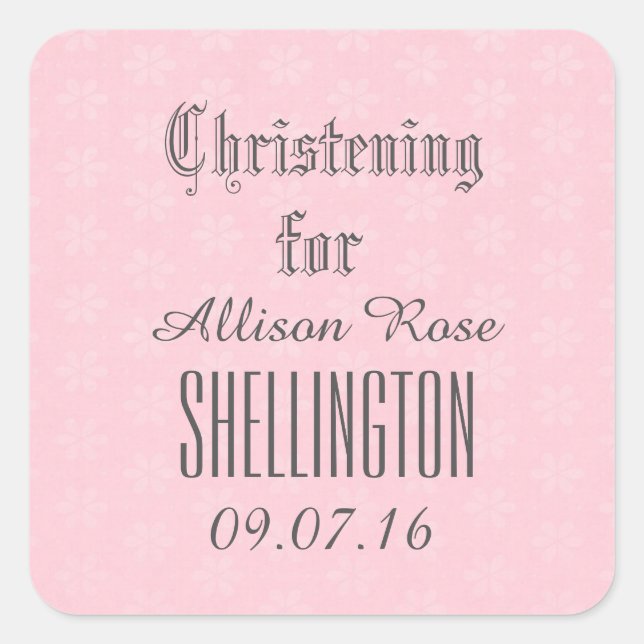 Pegatina Cuadrada Christening para Chica PINK Tiny Flowers V04 (Anverso)
