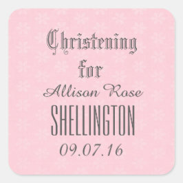 Pegatina Cuadrada Christening para Chica PINK Tiny Flowers V04