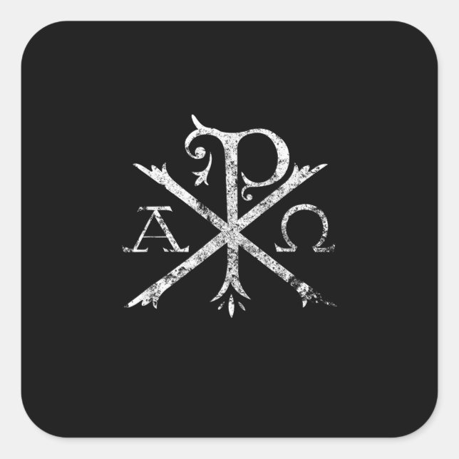 Pegatina Cuadrada Christian Chi Rho T-Shirt Labarum Christogram Cros (Anverso)