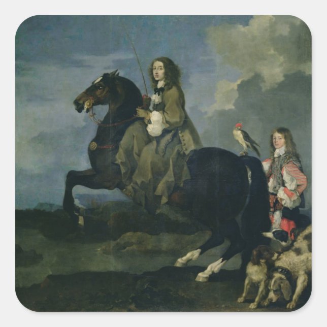 Pegatina Cuadrada Christina de Suecia (1626-89) a caballo, 1653 ( (Anverso)