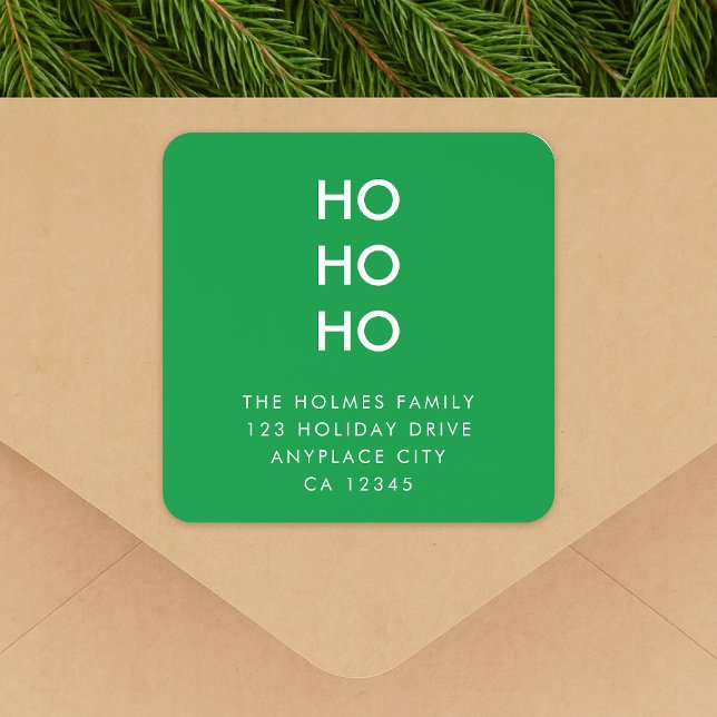 Pegatina Cuadrada Christmas Address Label Roll | Ho Ho Ho Sticker (Pre-addressed festive envelope seal in a modern minimalist style)