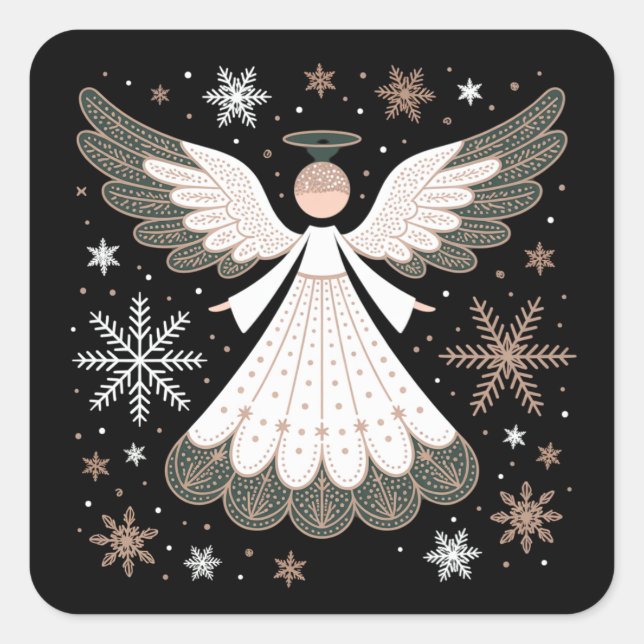 Pegatina Cuadrada Christmas Angel Glitter Christian Xmas Religious (Anverso)