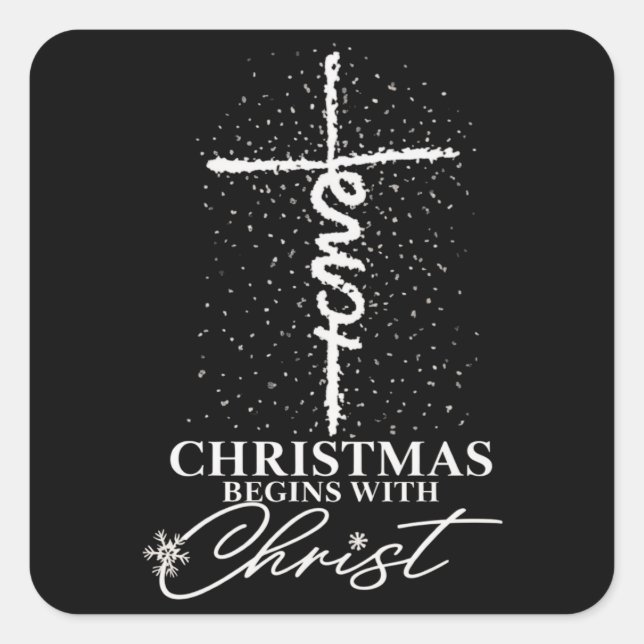 Pegatina Cuadrada Christmas Begin with Christ Jesus Cross Christian  (Anverso)